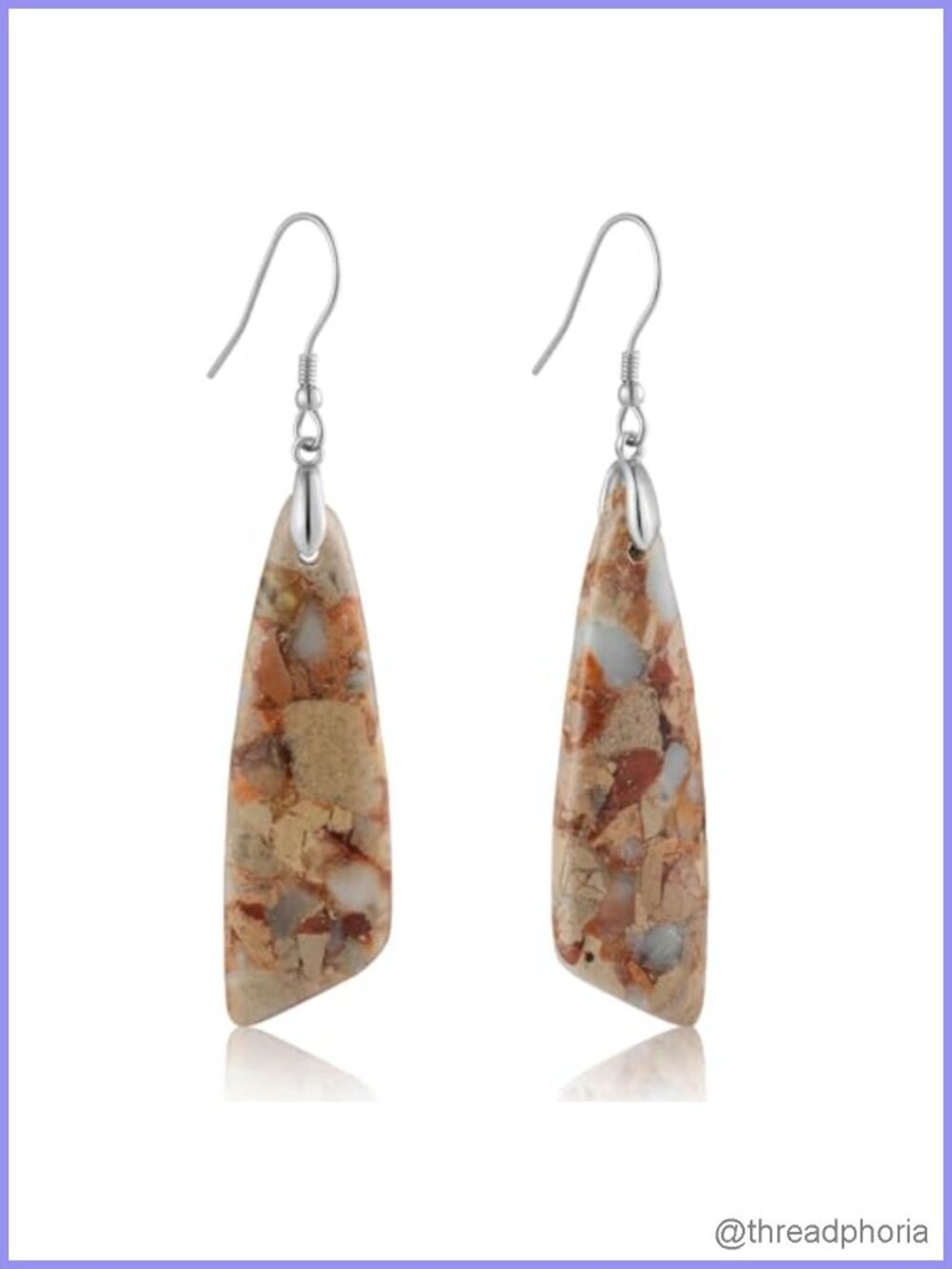 Jasper Stone Dangle Earrings Sterling Silver Fishhook Drop Boho Statement